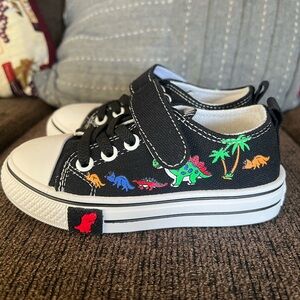 Kids Black Dinosaur Canvas Sneakers